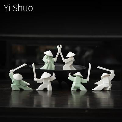 Creative New Chinese Ceramic Warrior Knight Desktop Small Ornaments Joss-Stick Incense Stick Holder Ornament Tea Pets