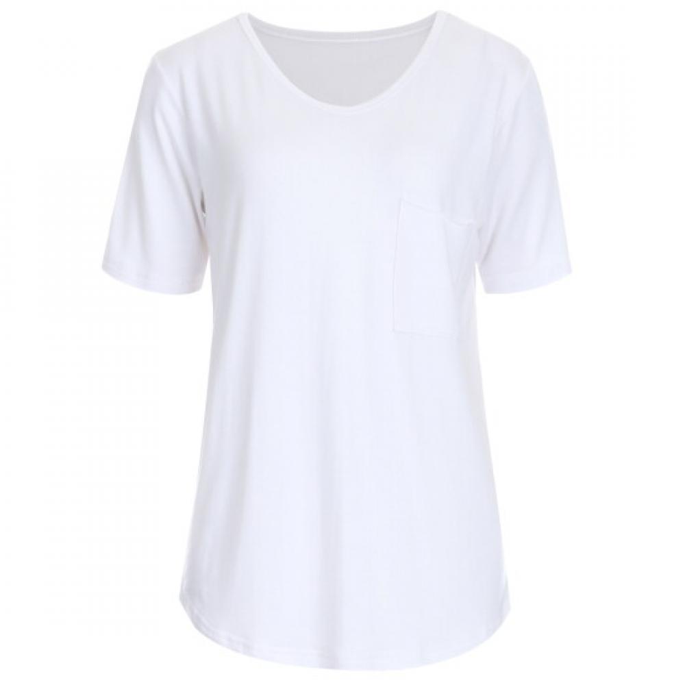 Shop Women Daily Slim Loose FiT V Neck Color ShorT sleeVe T shirT whiTe Dai Ws