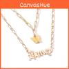 Chic Yellow Butterfly Honey Letter Necklace Elegant Layered Chain Accessory For Women