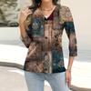 Women's Fashion Casual Print Button-down Shirt 3/4 Long Sleeve Tops