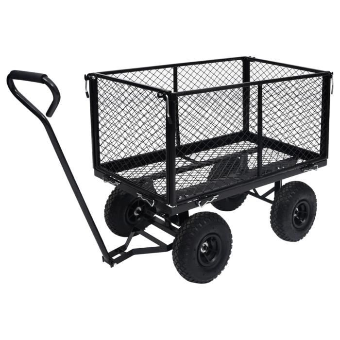 Hand Cart - Black - Durable Steel - 350 Kg - Large Pneumatic Wheels - Gardening