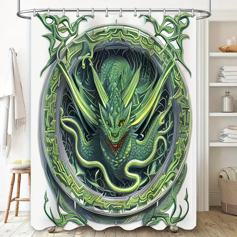 Dragon-Themed Shower Curtain With Vibrant Green Colors Perfect For Adding A Mystical Touch To Any Bathroom Decor Bring Your Spac