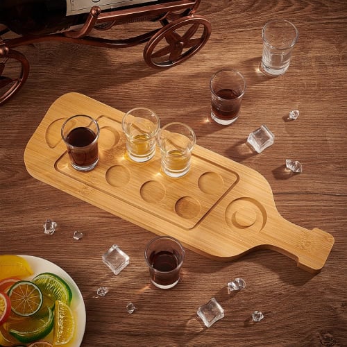 UNICRAFTALE Tequila Shot Board Shot Glass Holder Display with 1 X 8 Shot Glasses, Wine Glass Holder, Wooden Glass Cup Serving Tray for Restaurants, Ba