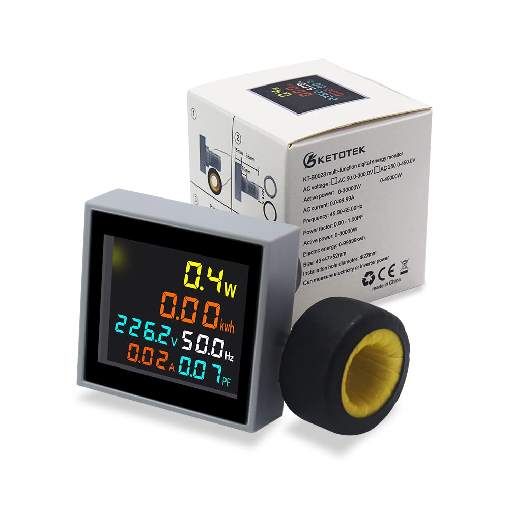 

KETOTEK Digital Voltmeter Ammeter Mini Power Monitor 6in1 AC 100ALCD Energy Meter Energy Meter Wattmeter Wattmeter KWh Embedded 50.0-300.0V (with CT) чорний