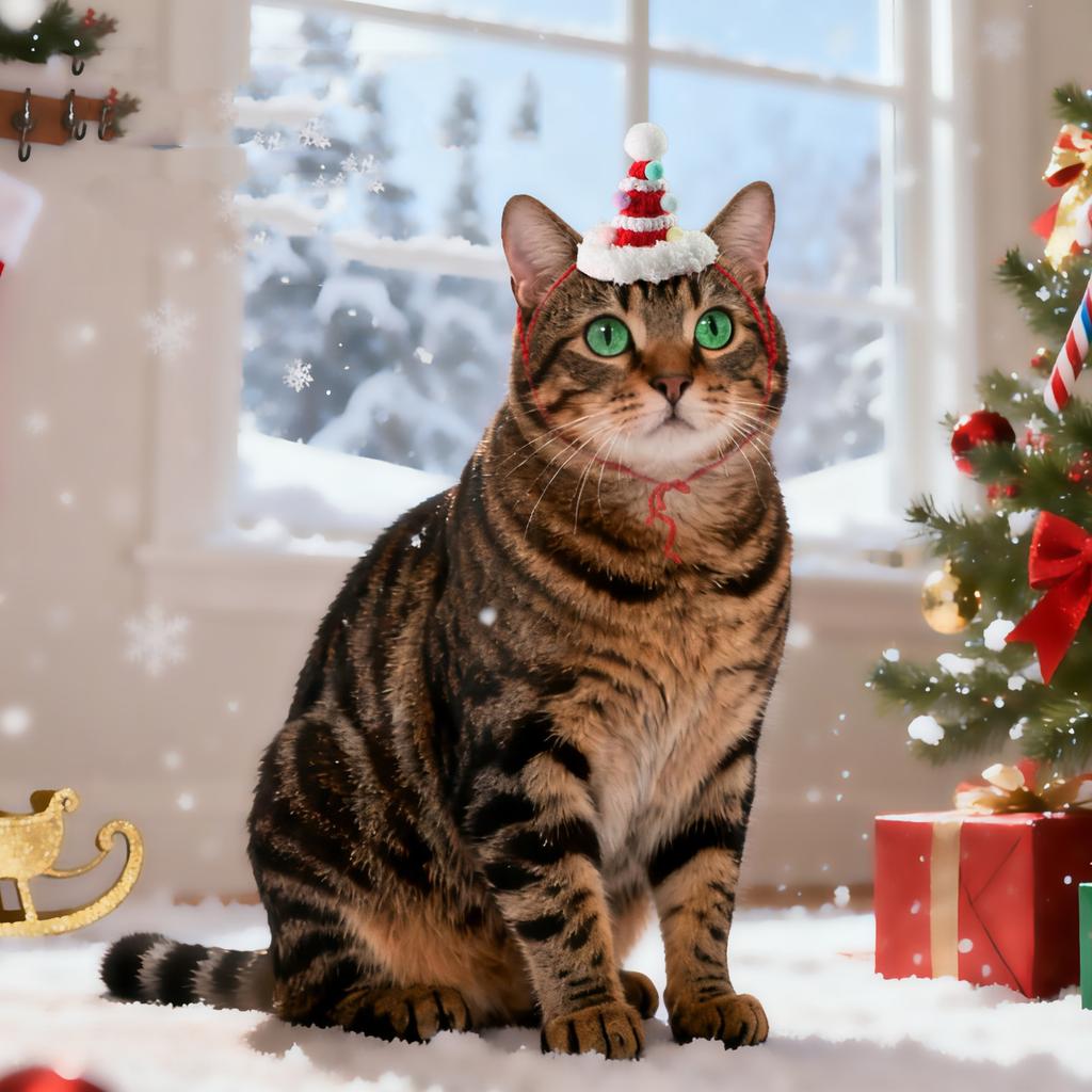 Christmas Knit Hat & Scarf Set for Cats Pet Bandana Holiday Decor Supplies