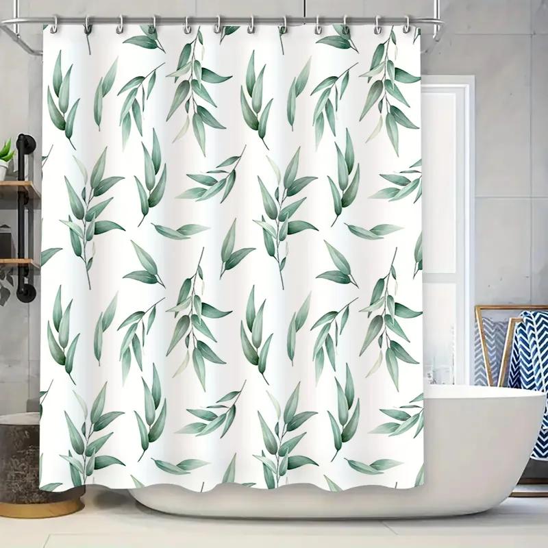 

Акварельные Зеленые Листья Занавеска для Душа Водонепроницаемый Коврик для Ванной Декор Современное Украшение Дома 3D Принт Полиэстеровая Ткань Белый Зеленый W90xH180cm