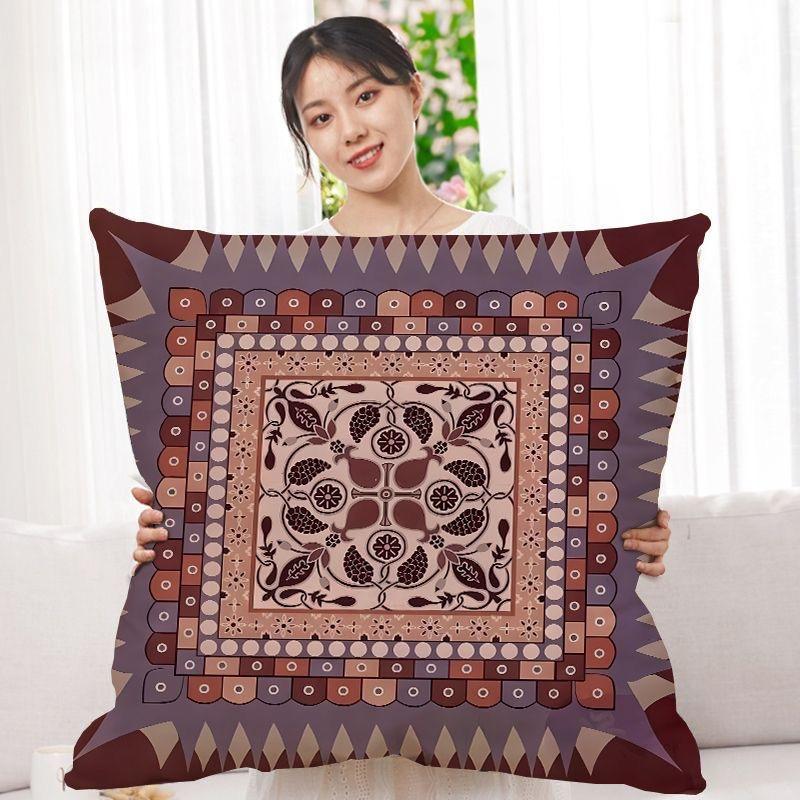 Double-Sided Bohemian Print Ethnic Style Pillow Cover Sofa Living Room Cushion Cover Geometric Pillow Square Pillowcase