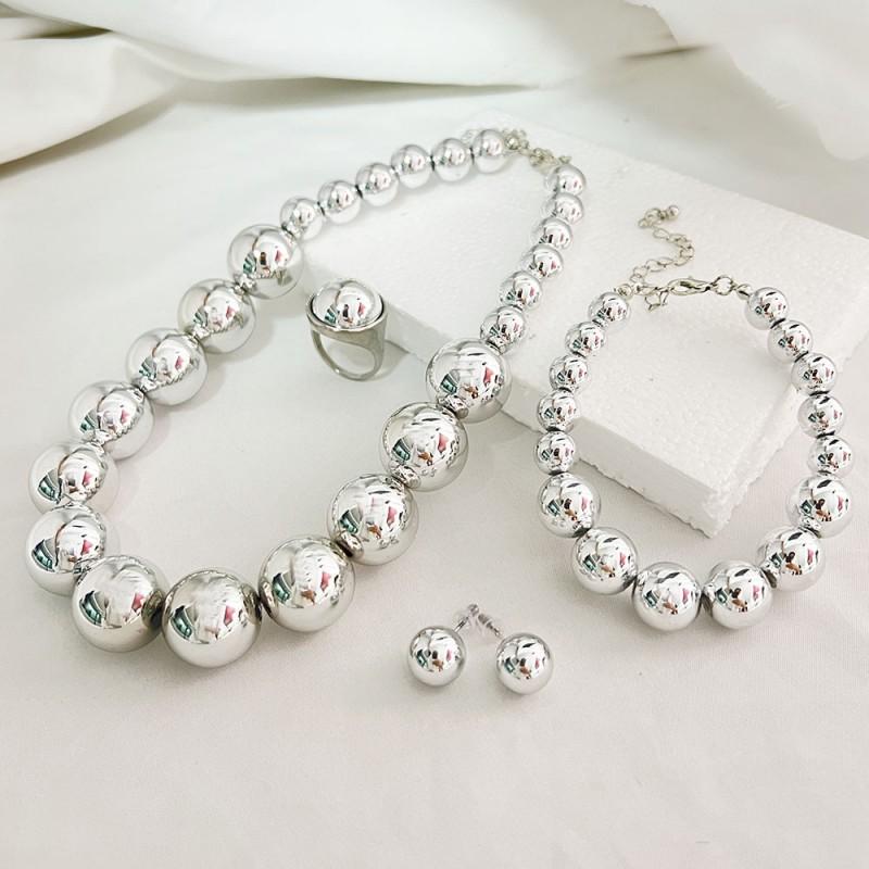Elegant Korean Vintage Pearl Necklace Set Women Choker Chain Earrings Bracelet Wedding Bridal Formal Dress