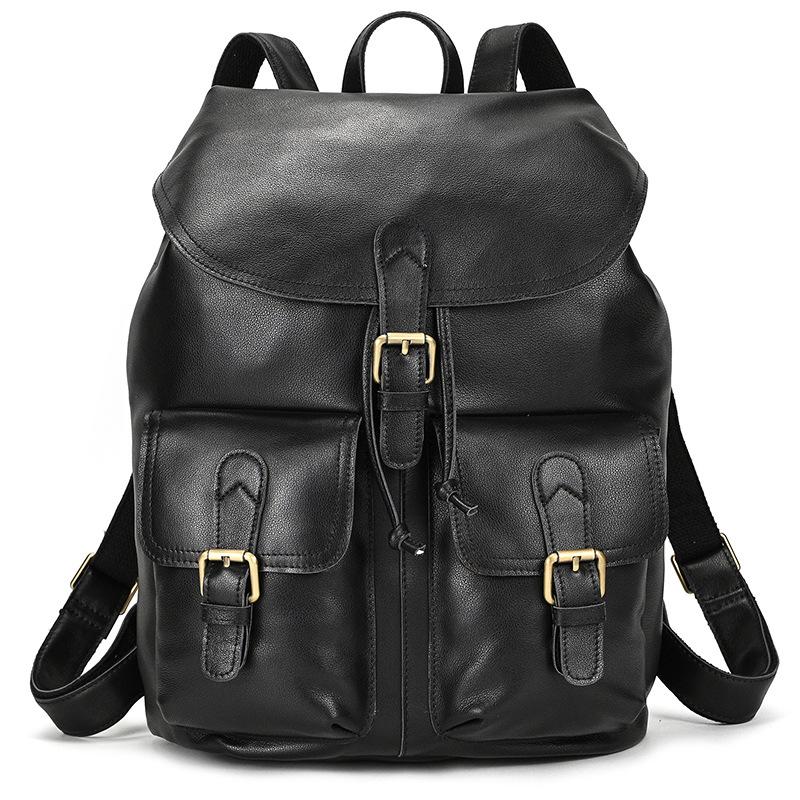 Leather Backpack Large Capacity Men'S Retro Mad Horse Leather Travel Bag Student Schoolbag Can Hold 15 Inch Backpack