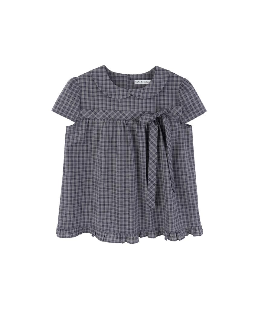 HIGH SCHOOL DISCO Check Ribbon Round Collar Blouse