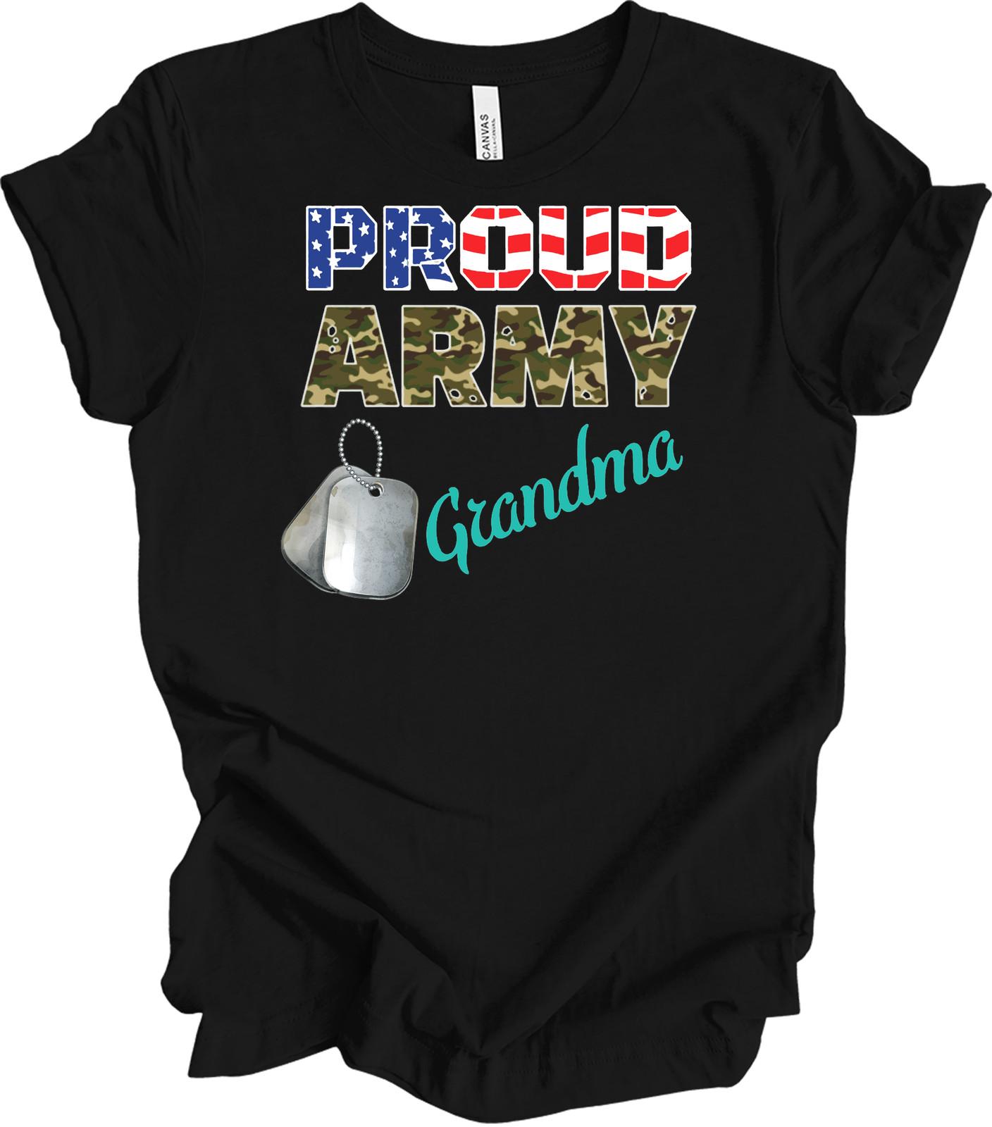 Proud Army Grandma Shirt Military Gift USA Flag Camo Dog Tags Grandmother Tee XL