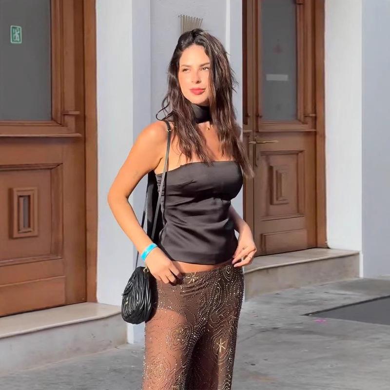 Elastic Waist Wide-leg Sequined Printed Pants