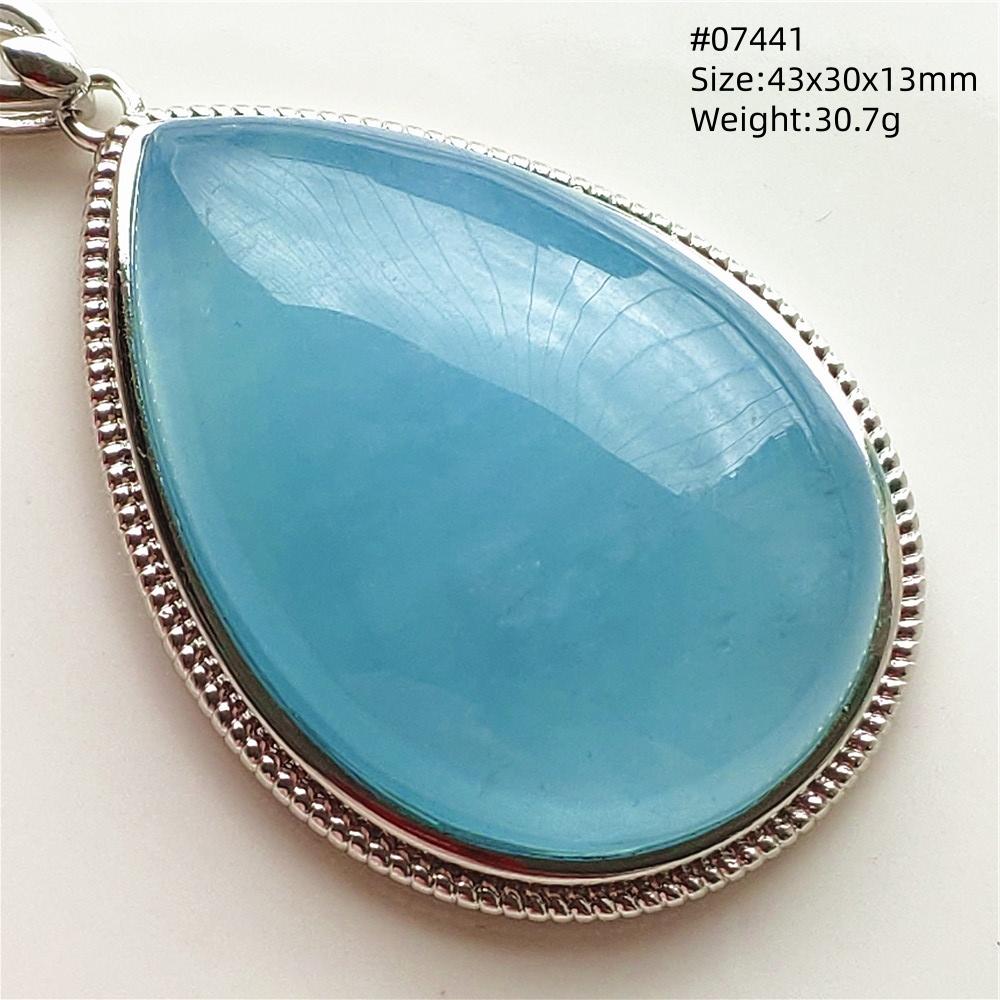 Natural Blue Aquamarine Oval Pendant Jewelry For Women Men Dark Aquamarine Necklace Fashion Brazil AAAAAA