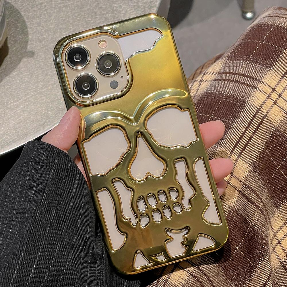 Plating Skeleton Skull Callous Case For iPhone 15 Pro Max 14 13 12 11 Hollow Heat Dissipation Ghostface Shockproof Cover