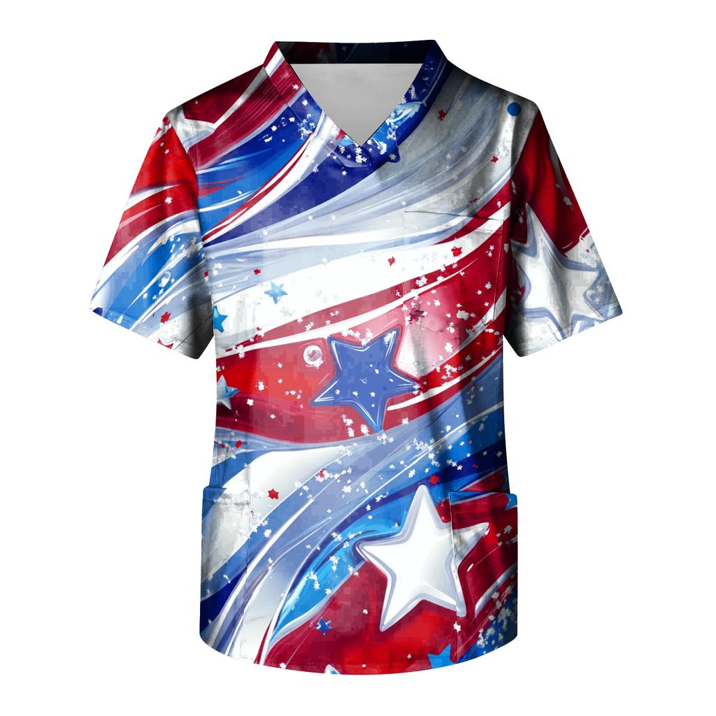 Men's Short Sleeve V-Neck  Print Chest Pocket Care Top