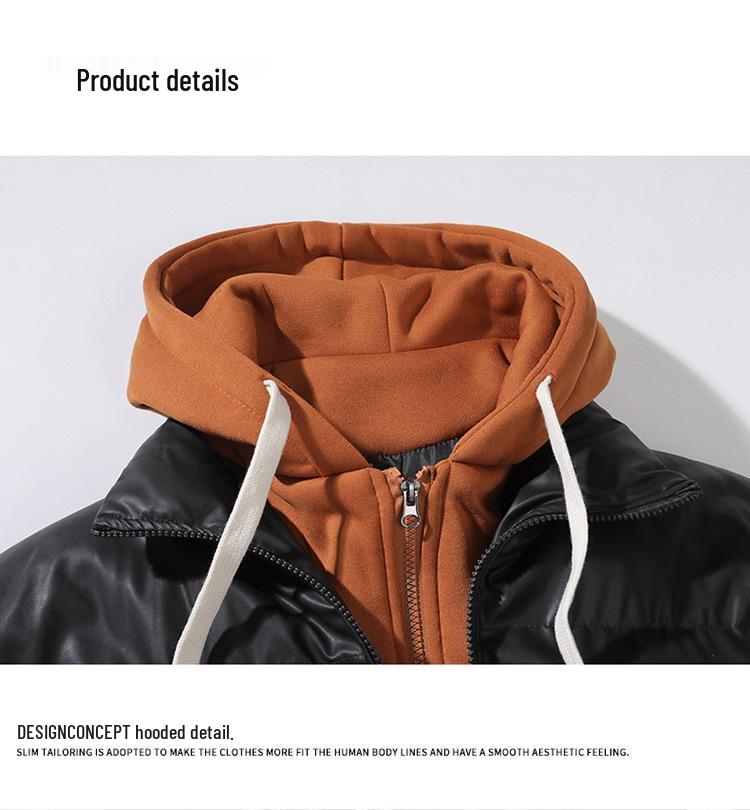 Herrjacka med europeisk-amerikansk lapptäcke och färgblock och avtagbar huva - Höst-/vinterkläder för utomhusbruk