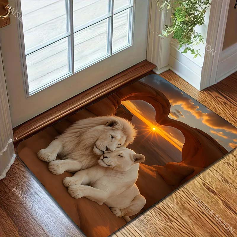 2 Lions in Love Print Carpet for Living Room Bedroom Sofa Creative Doormat Home Decor Area Rugged Non-slip Mat Luxury Gift