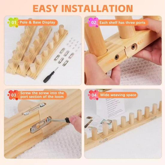 Tear de Tricô de Madeira para Manta de Fio Grosso Ajustável DIY Tear para Manta de Lã