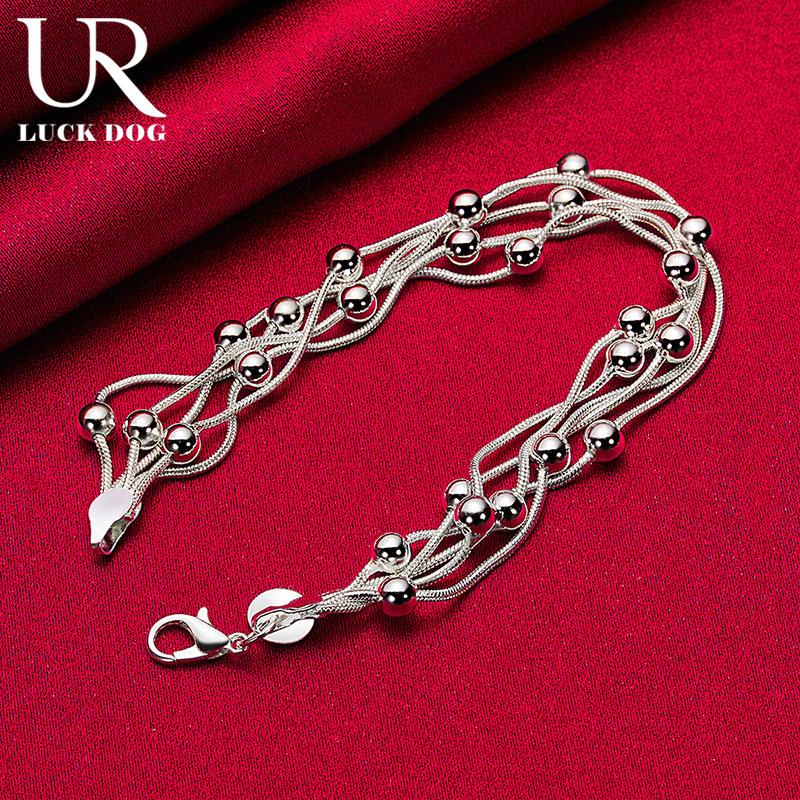 925 Sterling Silver Multi Snake Chain Bead Chain Bracelet Fashionable Wedding Jewelry