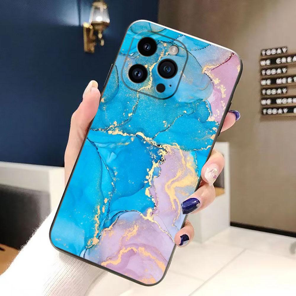 Watercolor Painting Marble Cover Phone Case For iphone Apple 17 AIR 16E 16 15 14 13 12 11 Pro XR Max 8 7 Plus TPU Case Shell