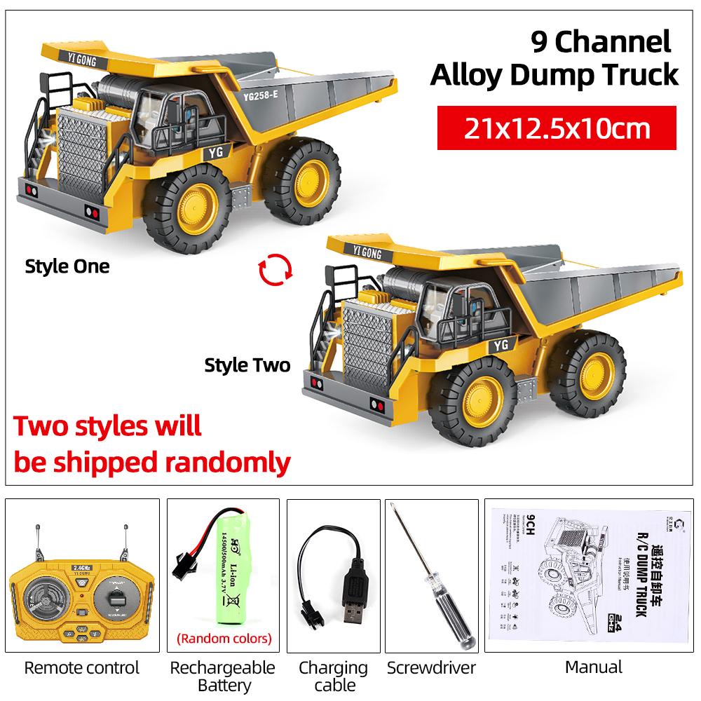 1/24 Alloy RC Dump Truck Car with Light Engineering Vehicle Excavator Remote Control Dumper Car Toys for Boys Christmas Gifts