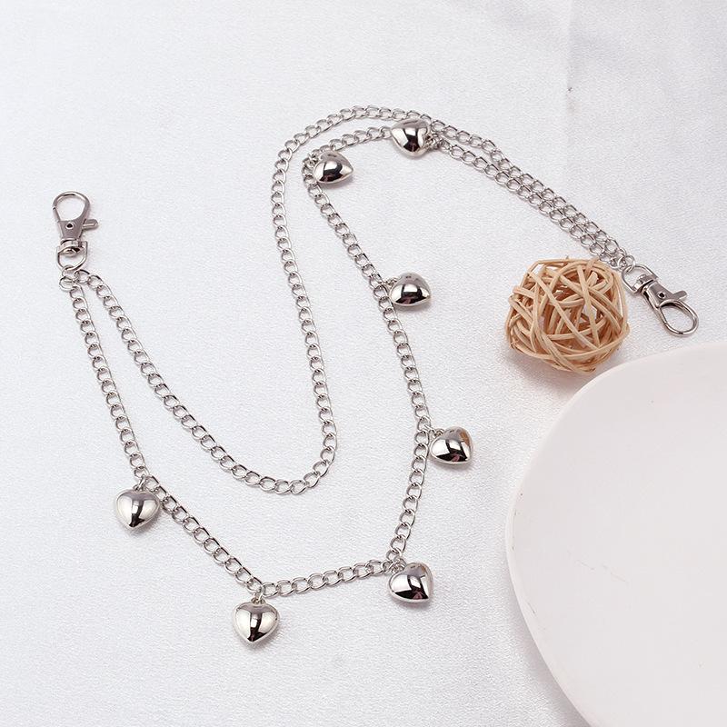 Double Layer Love Heart Metal Jeans Trousers Chain Men Women Punk Style Key Chain Pentagram Pendant Wallet Keychain Hip-hop Gift