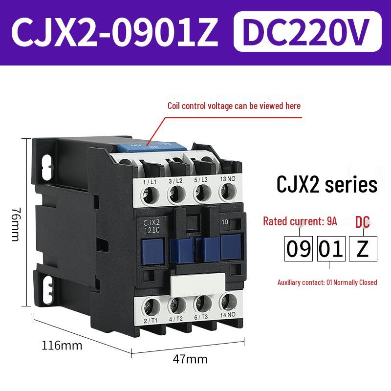 CJX2 DC Contactor: Models 1210, 0910, 1810, 2510 - Voltage Options: 12V, 24V, 48V, 110V, 220V, 380V