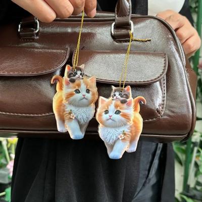 Cartoon Cat Acrylic Hanging Decoration Home Indoor Christmas Tree Car Rearview Mirror 2D Flat Kitten Hanging Ornament Animal Pendant