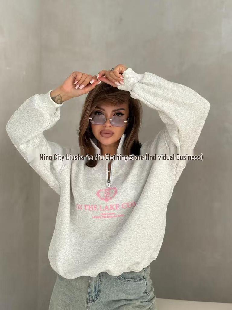 Autumn Women's Versatile Hip-Hop Style Thickened Lapel Zipper Hoodie