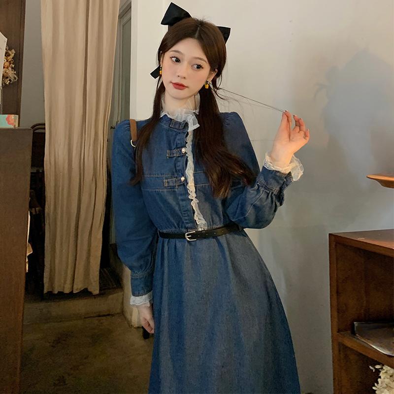 

DIMANAF 2023 женское летнее кружевное джинсовое платье больших размеров женское со свободной талией тонкая юбка средней длины сексуальный модный показ тонкий