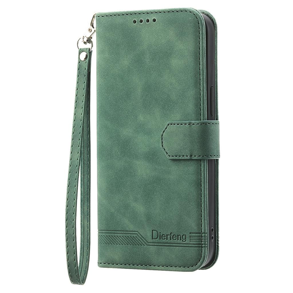 DIERFENG DF-03 For Google Pixel 10a Case Lines Imprint Wallet Leather Phone Cover with Wrist Strap