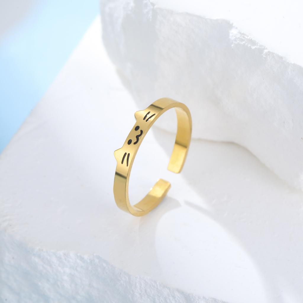 Fashionable Cat Dog Animal Couple Ring Stainless Steel Adjustable Ring Playful Personality Pet Enthusiast Valentine'S Day Gift