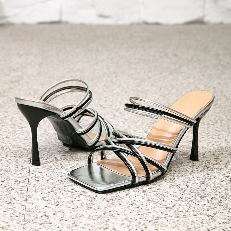 

Fashion Fashion Cross Tied Brand High Heel Slippers Women Summer Sexy Open Toe Slingback Slide Sandals Comfortable Nightclub Dress Shoes 42 серебряный