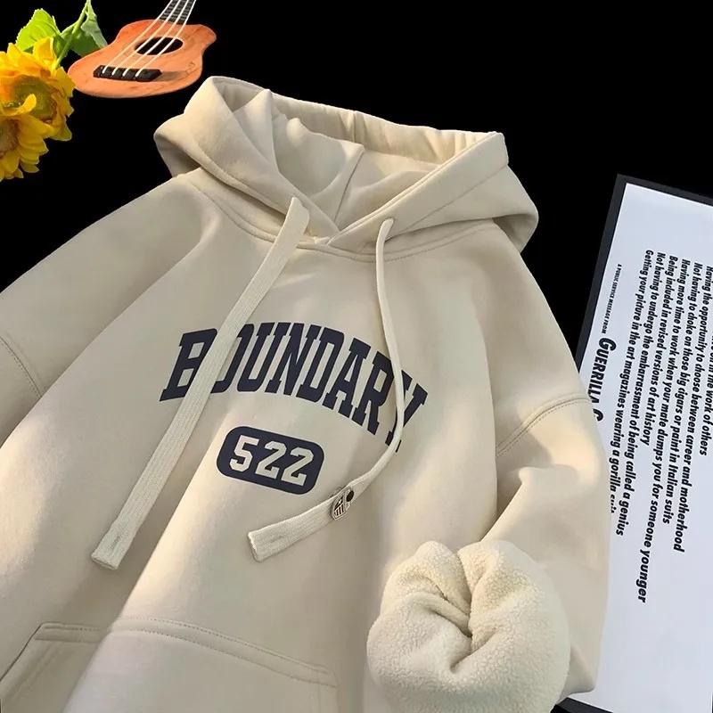 Hooded Sweatshirt Men's Loose Fit Fleece Lined Autumn Winter Fashion Brand Casual Style Couple's Clothing Top