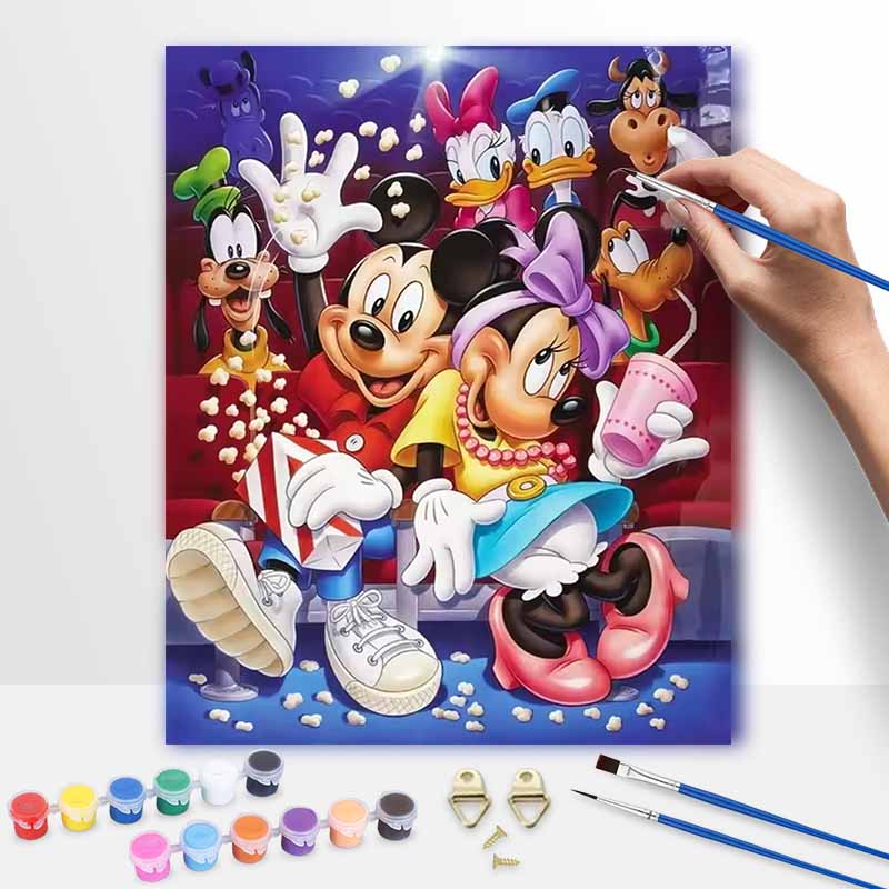 Disney Mickey Minnie Movie Theater Paint By Number Kit Number Drawing Canvas DIY Picture Home Decor Art Wall Painting Crafts Gift