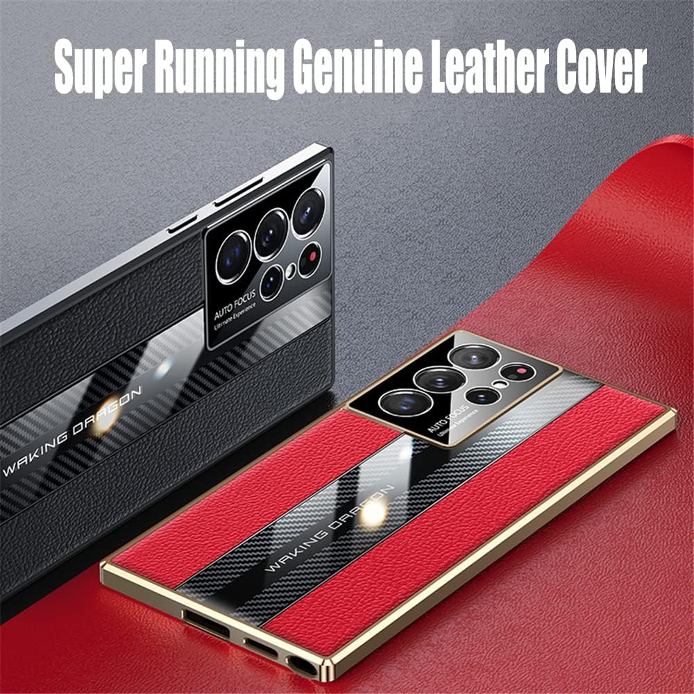 For Samsung S21 Ultra Case Luxury TPU Soft Bumper Carbon Fiber & Genuine Leather Cover Compatible with Samsung Galaxy S21 Ultra 6.8" Inch Case Camera