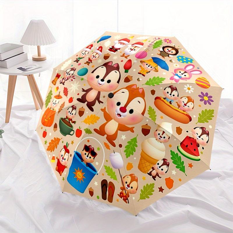 

1pc Chip n Dale s Seasonal Adventures Pattern Automatic Umbrella is Fashionable and Good-Looking, a Portable 3-Fold Umbrella, Suitable for