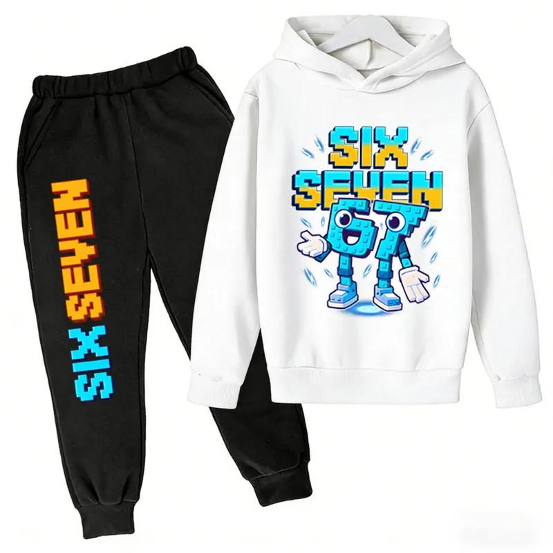 Ensemble De Survêtement Spring Steal A Brainrot 67 Six Seven Print Pour Enfants, Sweat-shirt + Pantalon