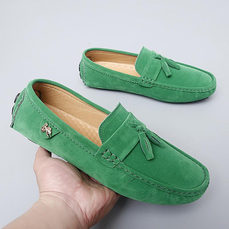 Moda Estiva Scarpe Loafer Arancioni Uomo Casual Comode Scarpe in Pelle Scamosciata Uomo Basse Slip-On Scarpe da Guida Uomo Piatte Taglia 38-46