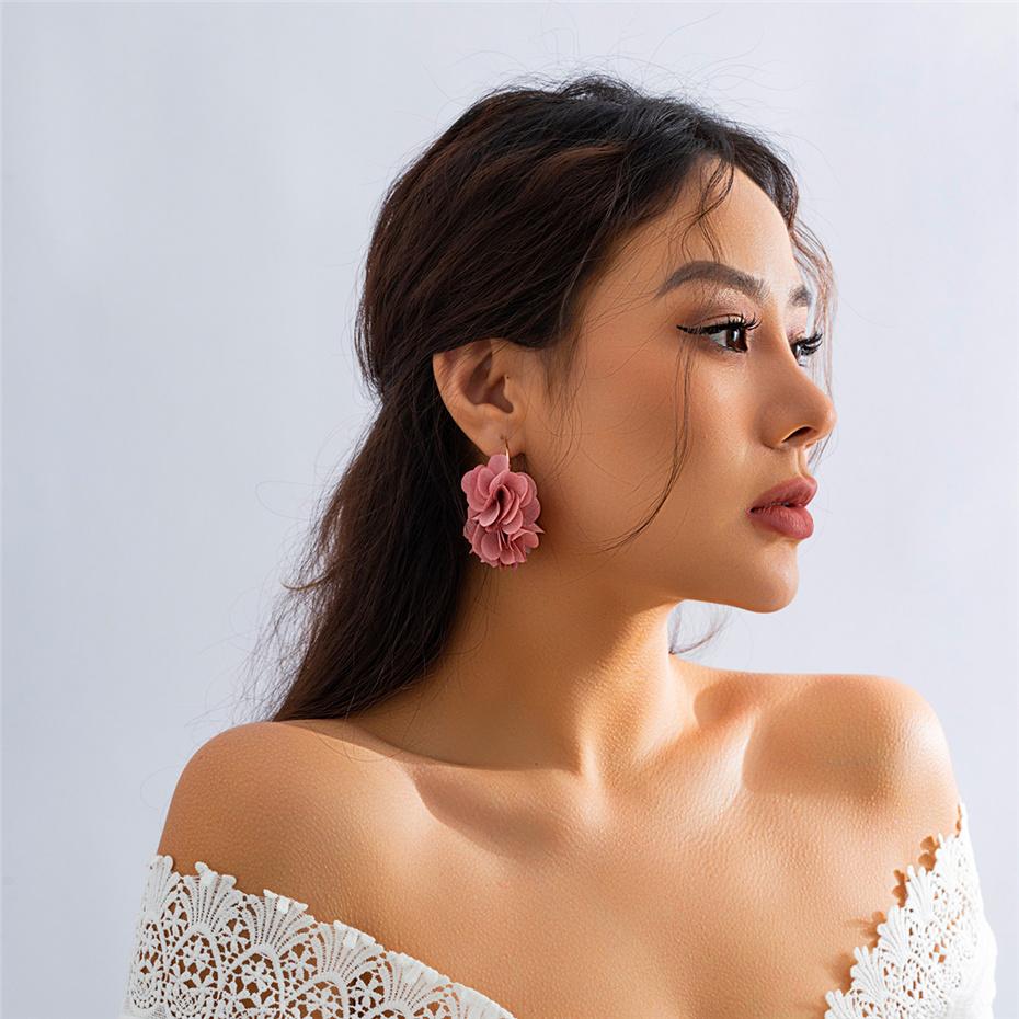 Bohemia Fashion Fabric Rose Flower Pendant Hoop Earrings For Women Kpop Colorful Earrings Party Zircon Y2K Accessories Bijoux