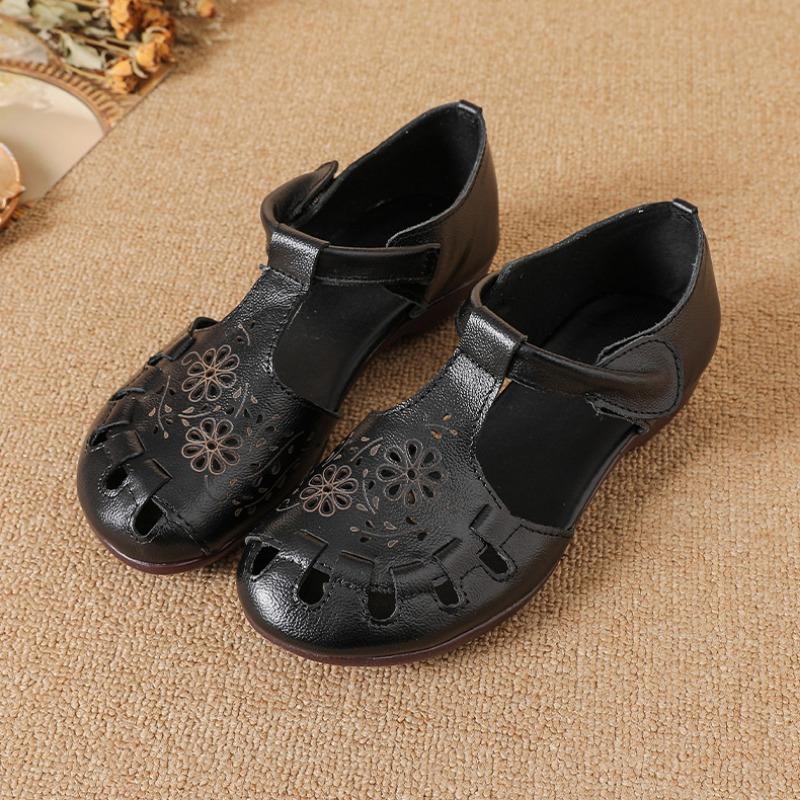 Sandals women's summer new flat-soled soft-soled hollow sandals first layer soft cowhide hollow inner women's hole shoes