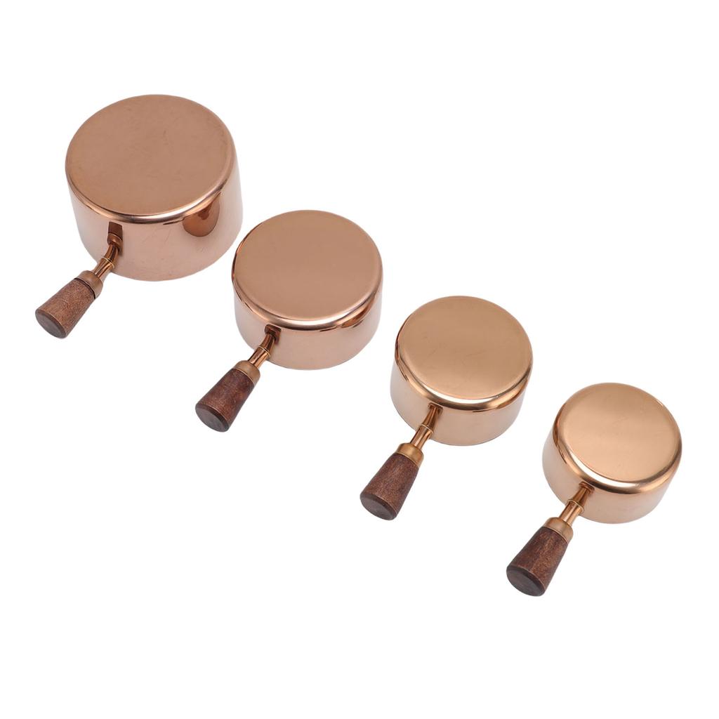 4Pcs Stainless Steel Measuring Cup Stackable Condiment Cups Dipping Sauce Cups with Wooden Handle For Coffee Cooking Baking