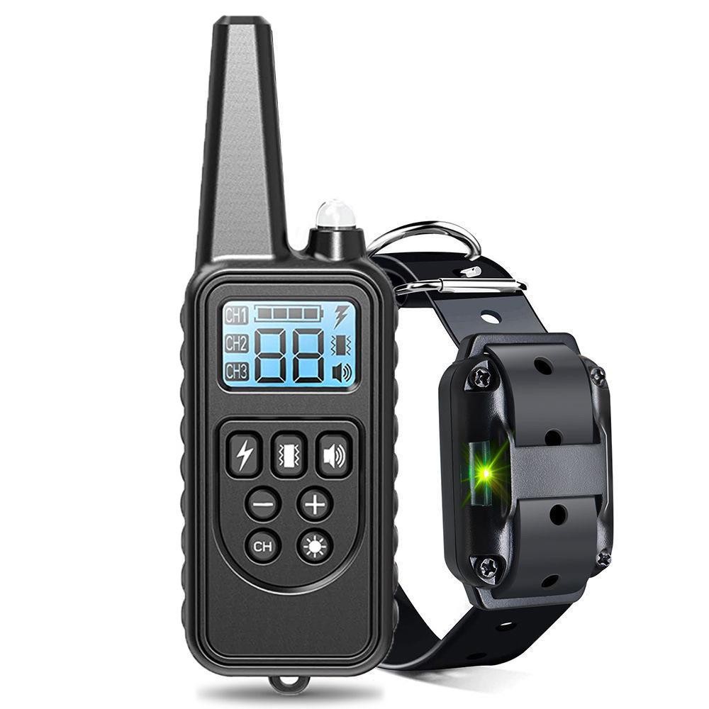 Rechargeable Remote Dog Training Collar, Waterproof Bark Stop Device, 800m Range, Automatic Shock Correction.