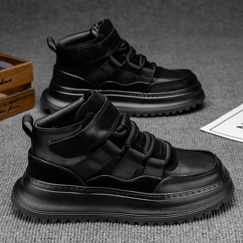 European station men's shoes live broadcast autumn and winter high-top casual sports board shoes trendy students versatile thick-soled heightening da