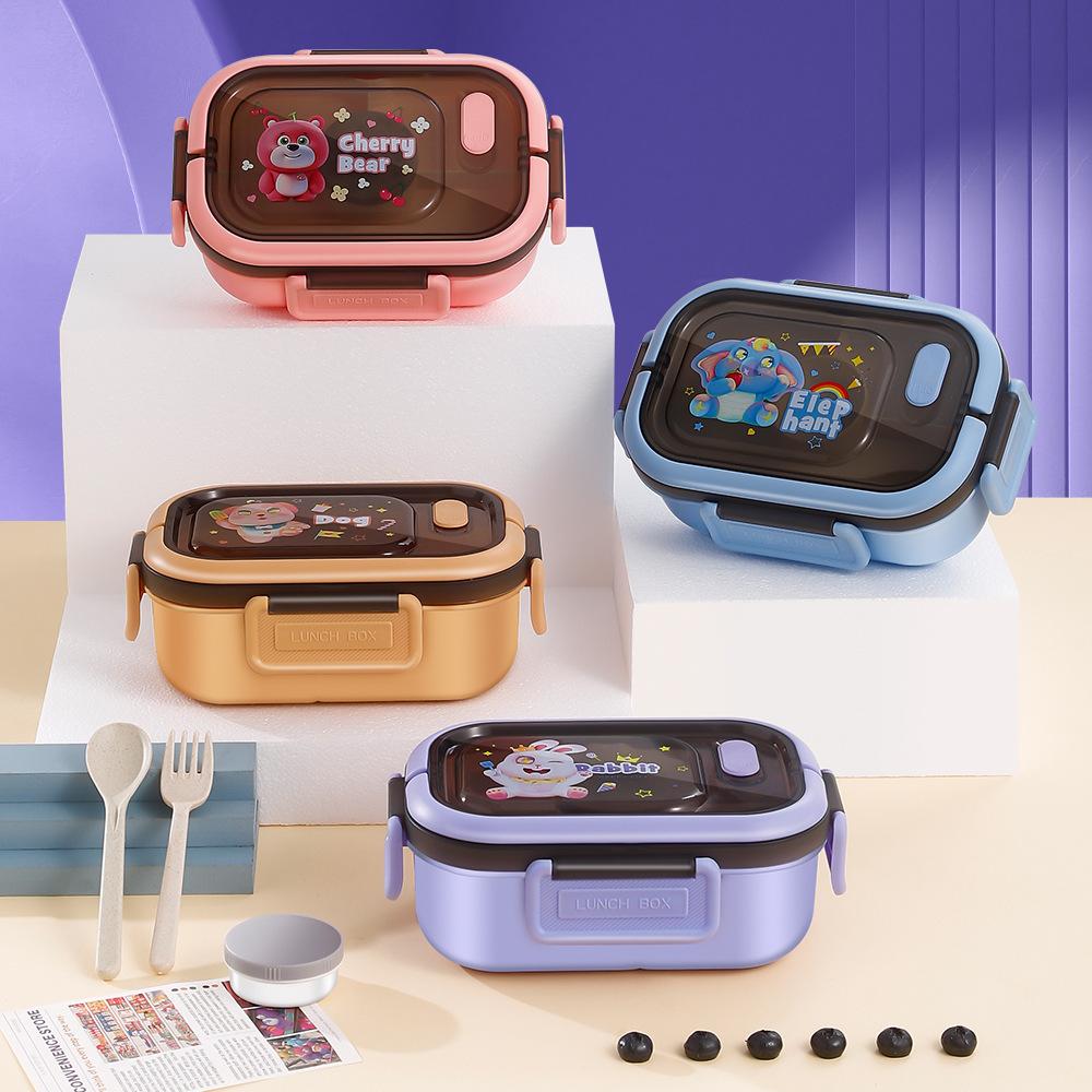 1200ML Portable Cartoon Bento Boxes with Fork and Spoon Microwave Fresh Salah Fruit Lunch Box Picnic Food Storage Containers