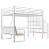 Bunk Bed (140 X 200) with Stable Metal Frame, Removable Upholstered Sofa, Storage Space and Safety Staircase. Suitable for Children and Adults White
