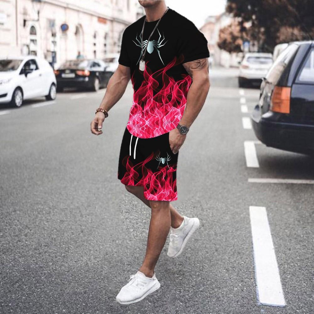Men 2Pcs Sets Summer 3D Print Casual Gradient Suit Shirt  Shorts Streetwear Shirt Holiday Two Piece Suit