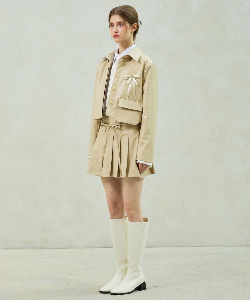 Arikim Molly Leather Crop Jacket/Beige