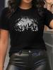A Vintage Casual Women'S Round-Neck Short-Sleeve T-Shirt Featuring an Elegant Gothic-Style Rabbit Print, with Moderate Elasticity
