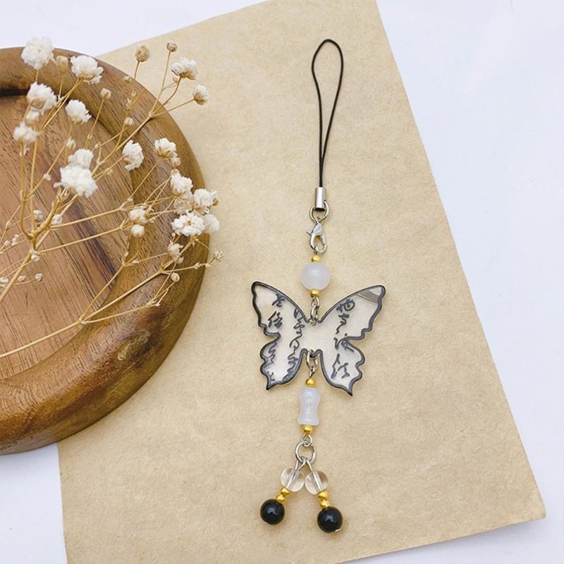 Einzigartiger chinesischer Kalligraphie Schmetterling Handy-Anhänger Stilvolles und langlebiges Schlüsselanhänger-Accessoire für modebewusste Personen